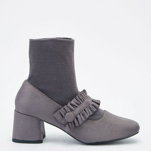 Ruched Sock Overlay Ankle Boots ruffle snap grey